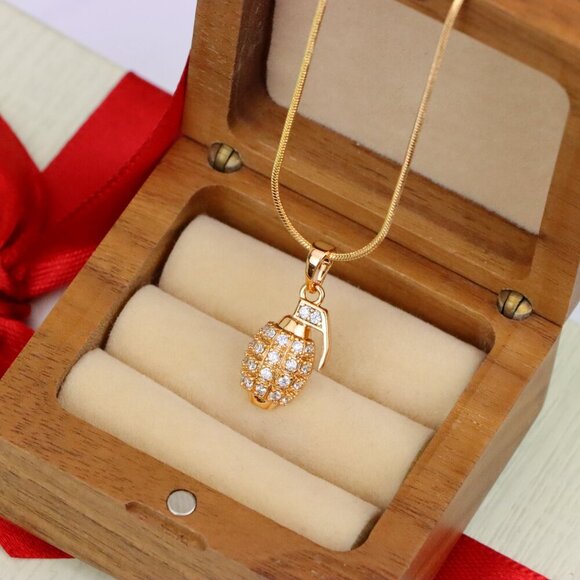 "Crystal Studded Rose Gold Grenade Pendant in Miniature Design, XPPT1860 - Picture 2 of 13